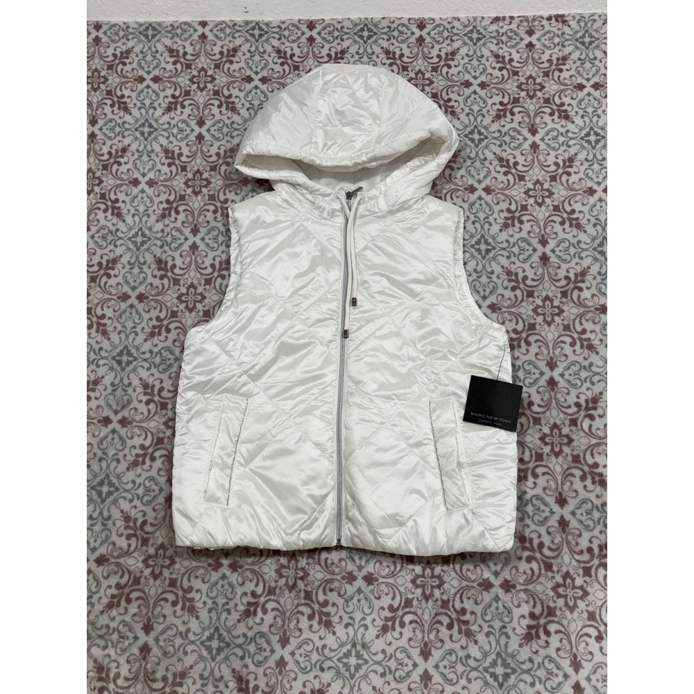 Marc New York Andrew Marc White Quilted Hooded Puffer Vest M4MQH832 Womens M